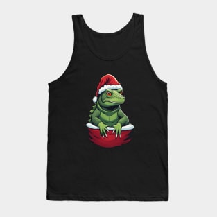 Lizard in santa hat christmas pocket design Tank Top